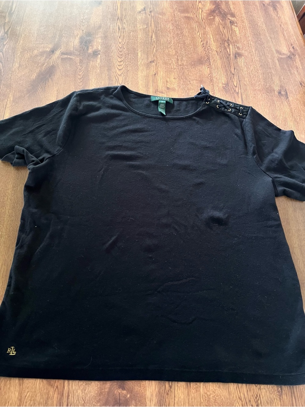 Womens Lauren Ralph Lauren Size 2X Black Lace-Up Shoulder Top
